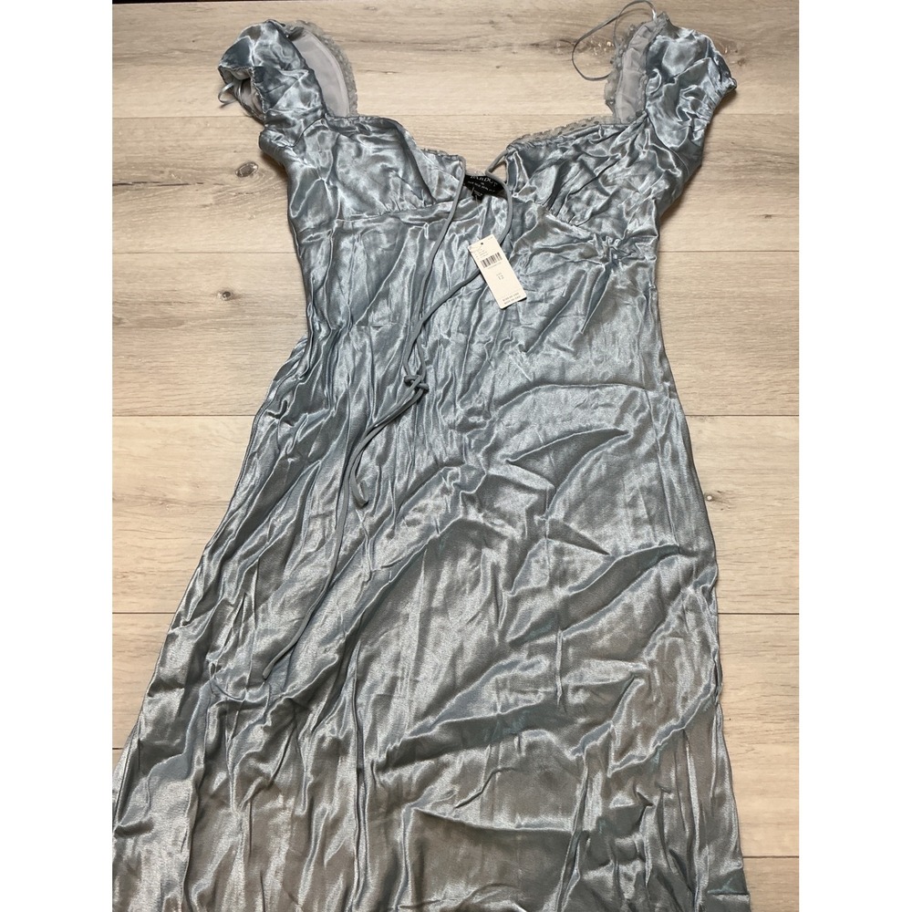 Anthropologie Bardot Satin Maxi Dress Light Blue Size 12 New With Tags - Picture 2 of 5